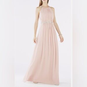 Elegant halter Blush Gown w/ beaded accents. NWT. Size 0.